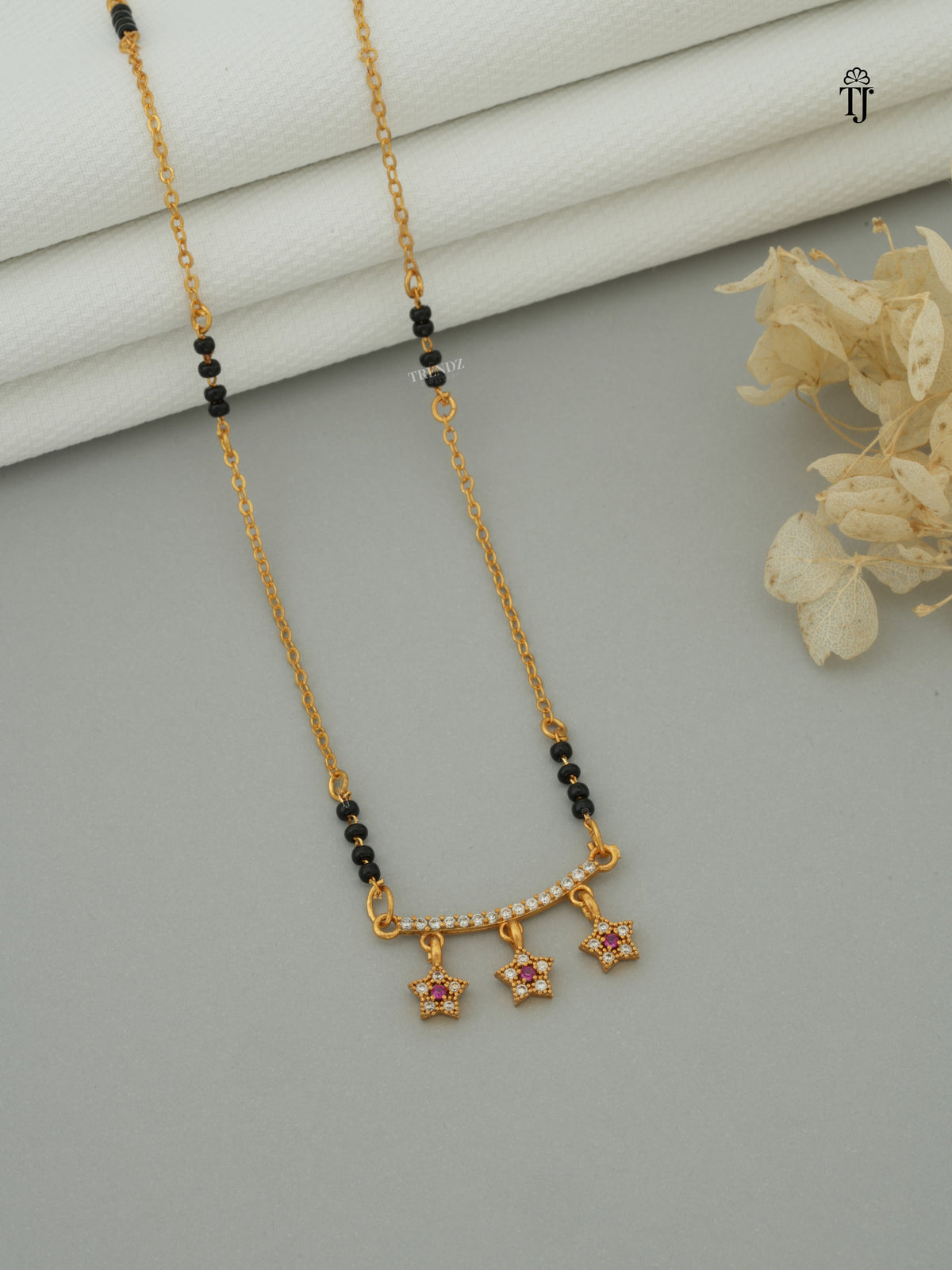 Daily Wear Mangalsutra Design | Gold Plated Star Design with Black Beads & AD Diamond
