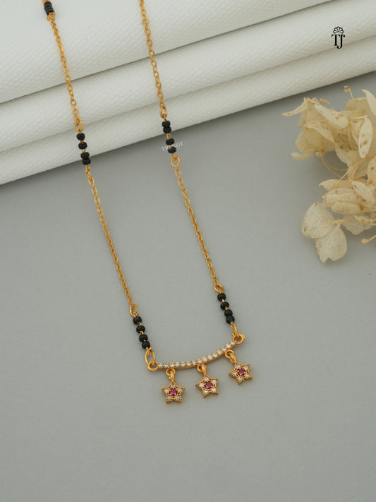 Daily Wear Mangalsutra Design | Gold Plated Star Design with Black Beads & AD Diamond