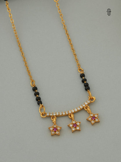 Daily Wear Mangalsutra Design | Gold Plated Star Design with Black Beads & AD Diamond