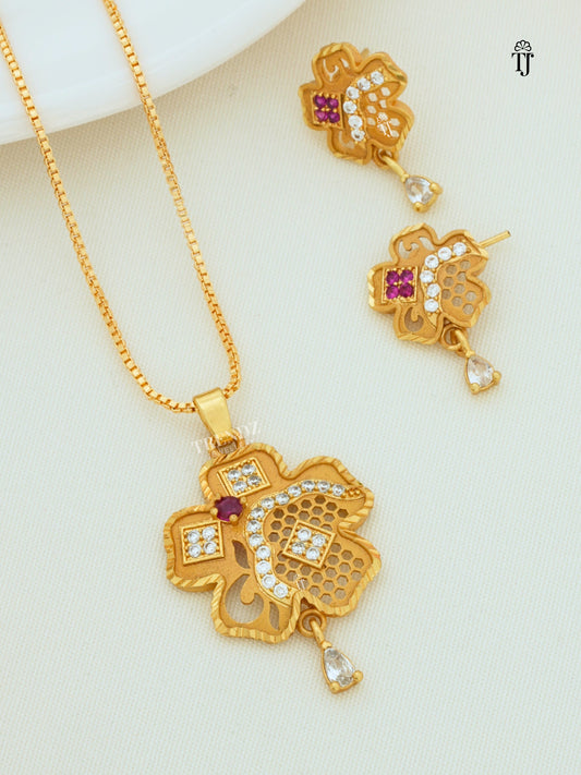 Designer Artificial Gold Pendant Set | Micro Gold Plated Floral Necklace Set for Women