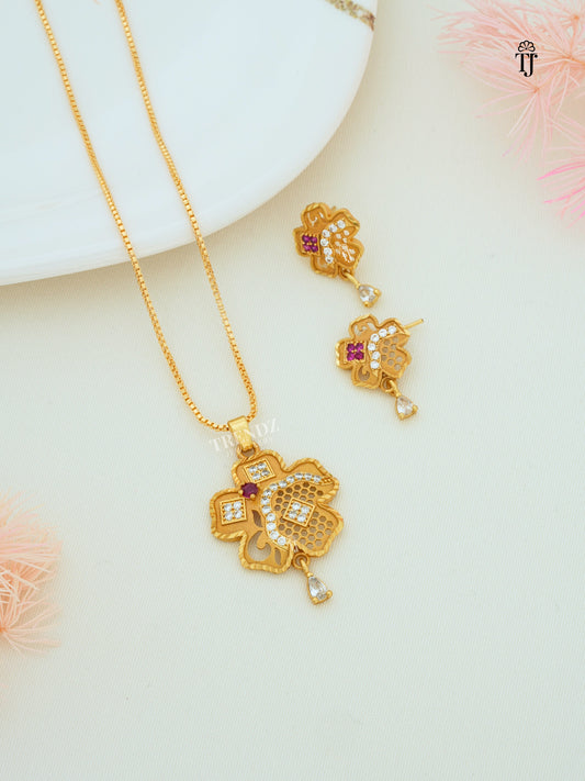 Designer Artificial Gold Pendant Set | Micro Gold Plated Floral Necklace Set for Women