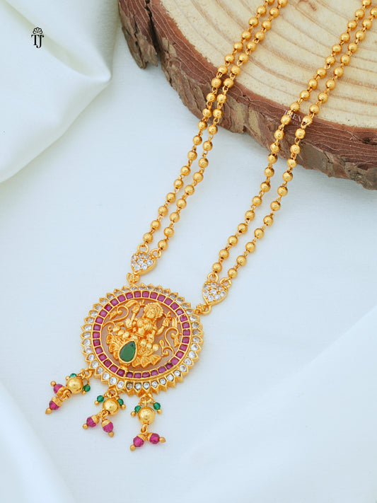 Designer Lakshmi Motif Long Chain Necklace | Traditional Temple Jewellery Set