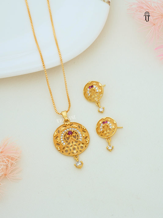 Designer Pendant Set for Women | Latest Pendant & Earrings with AD and Ruby Stone