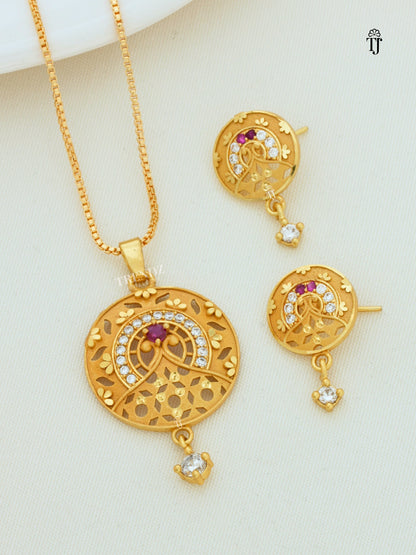Designer Pendant Set for Women | Latest Pendant & Earrings with AD and Ruby Stone