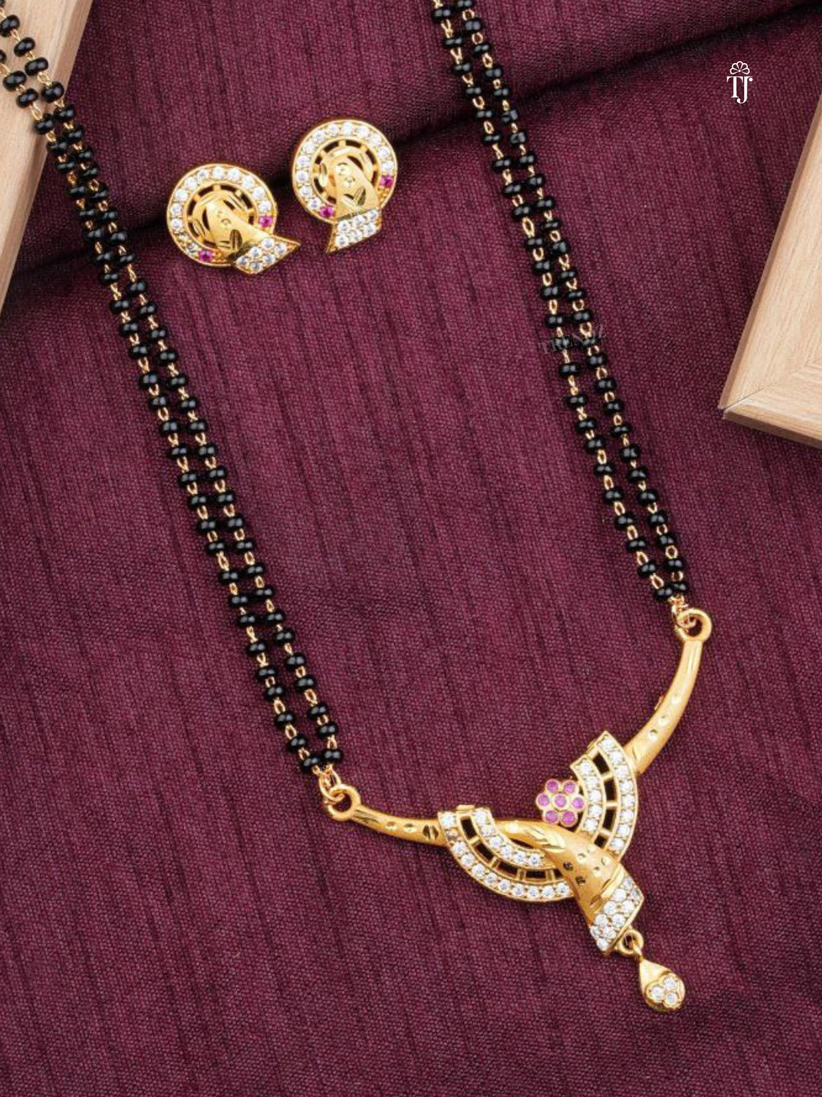 Diamond Mangalsutra Designs | Premium Designer Mangalsutra with Matching Earrings & High‑Quality Black Beads