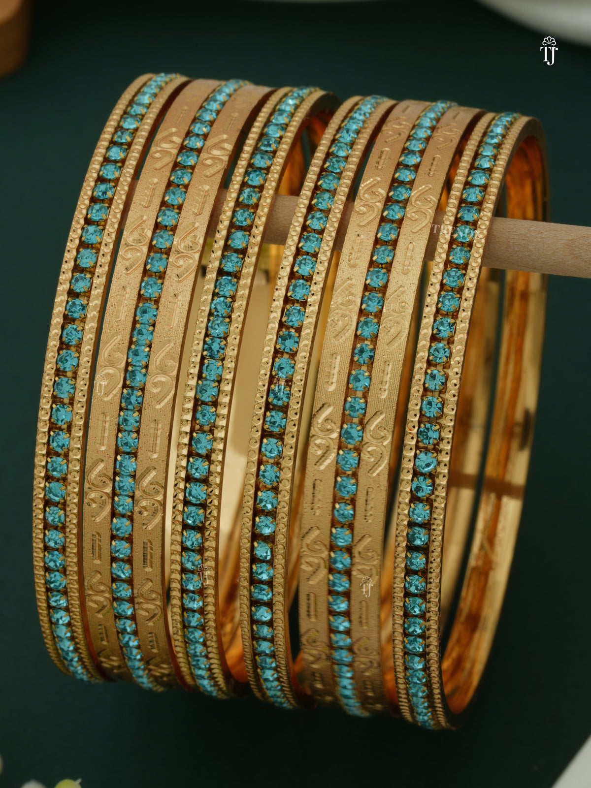 Diamond Studded CNC Gold Plated Bangle Set | Ferozi Rare Bangle Set for Women