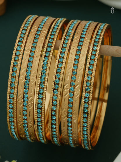 Diamond Studded CNC Gold Plated Bangle Set | Ferozi Rare Bangle Set for Women