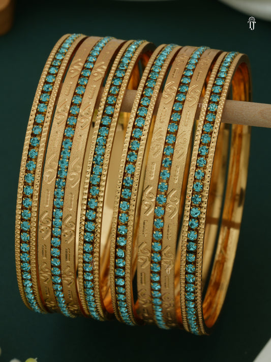 Diamond Studded CNC Gold Plated Bangle Set | Ferozi Rare Bangle Set for Women