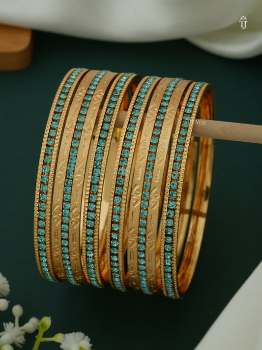 Diamond Studded CNC Gold Plated Bangle Set | Ferozi Rare Bangle Set for Women