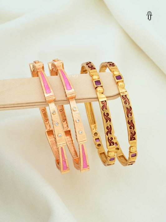 Durable Gold Plated Bangles Set of 2 Pair | Rose Gold & Designer Bangles