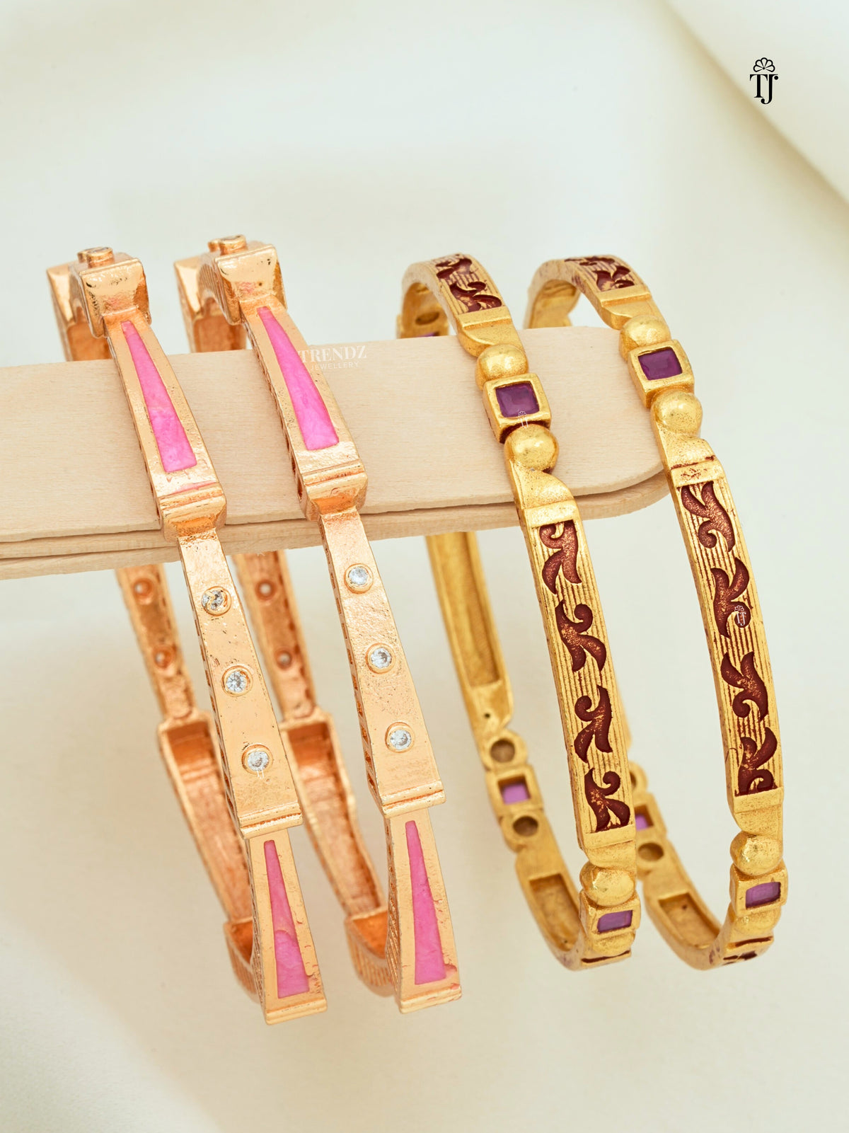 Durable Gold Plated Bangles Set of 2 Pair | Rose Gold & Designer Bangles