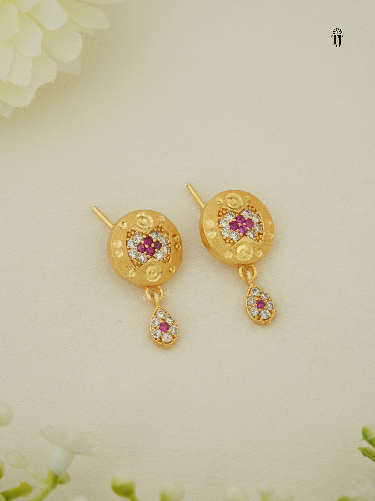 Earrings for Women | Round Shape Brass Earrings with AD Diamonds