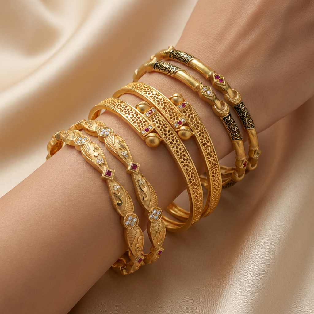 Elegant Gold Plated Traditional Bangles Combo Set of 6 Pcs (3 Pairs)