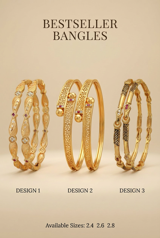 Elegant Gold Plated Traditional Bangles Combo Set of 6 Pcs (3 Pairs)