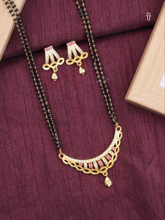 Exclusive Latest Mangalsutra Design with Matching Earrings | AD Diamonds & Black Beads