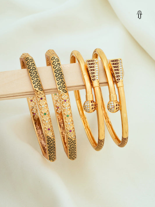 Fancy Bangles for Girls Set of 2 Pair | Designer Unique Shape AD Diamond Bangles