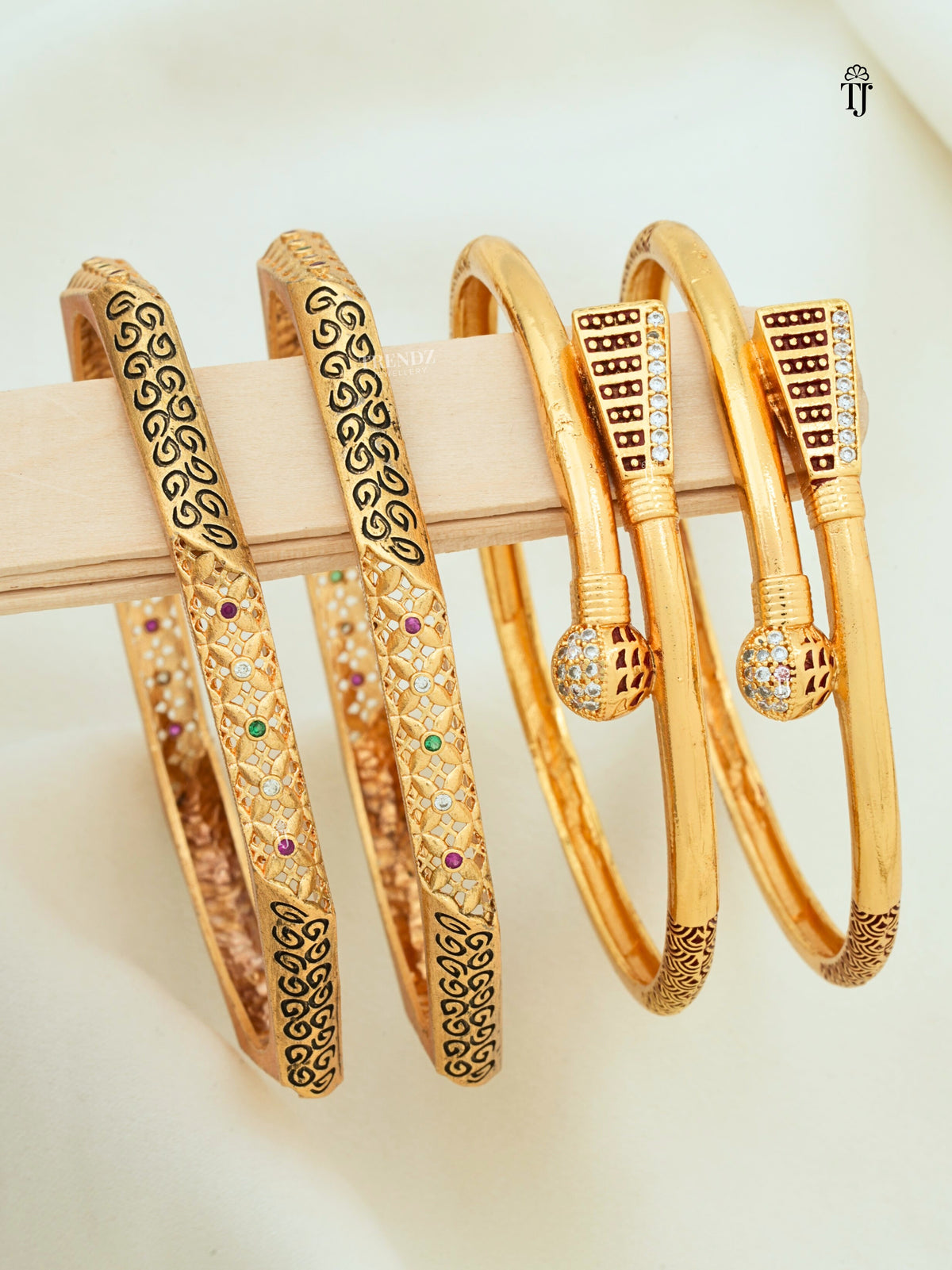 Fancy Bangles for Girls Set of 2 Pair | Designer Unique Shape AD Diamond Bangles