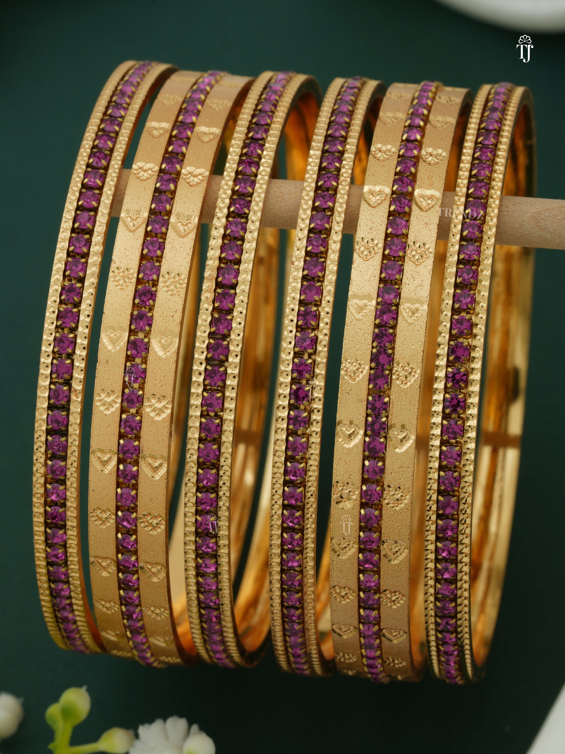 Fancy CNC Bangles Online | Pink Exquisite Shape Design Set for Women
