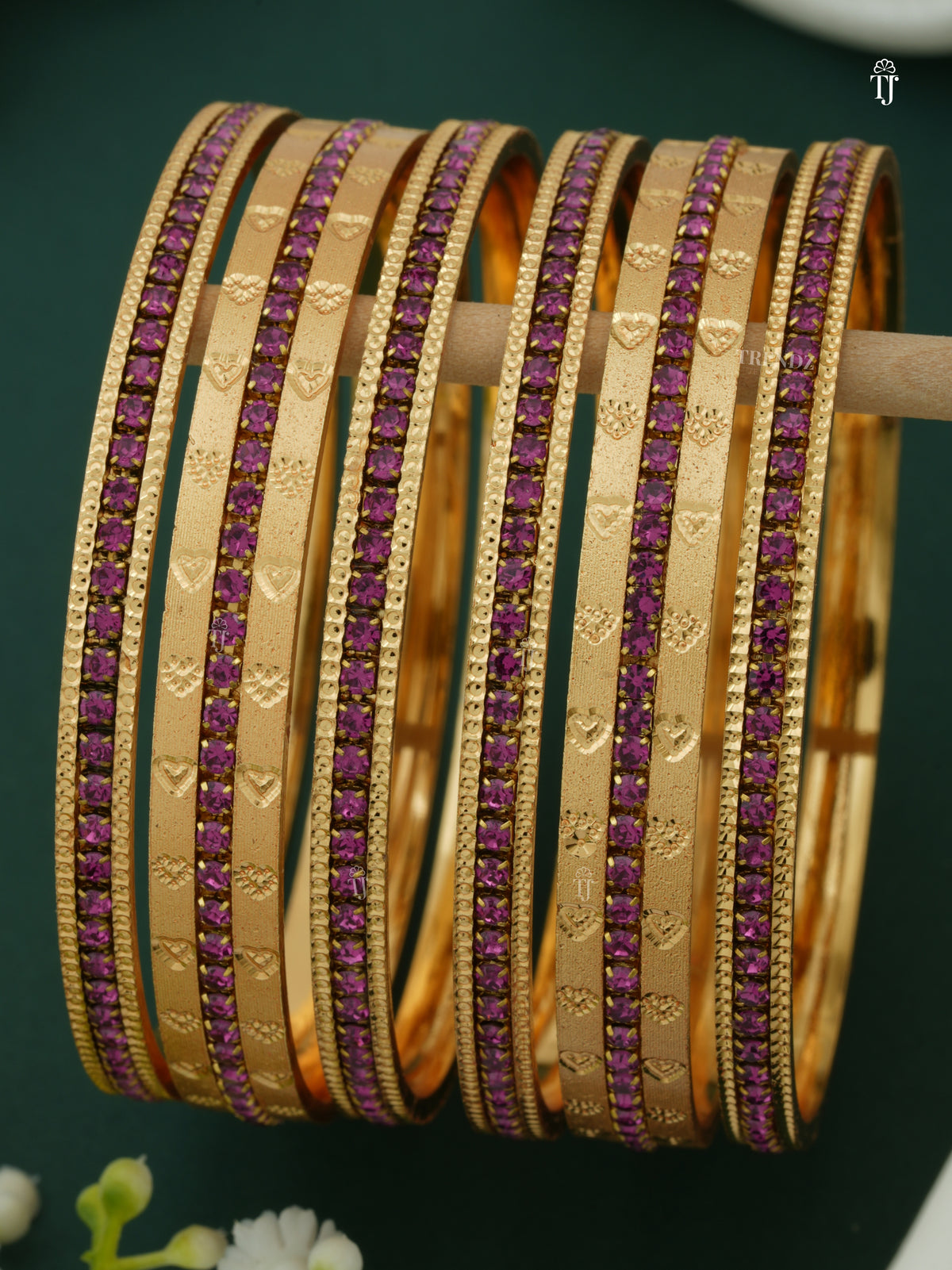 Fancy CNC Bangles Online | Pink Exquisite Shape Design Set for Women