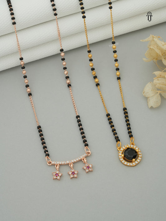 Fancy Mangalsutra Designs | Star Rose Gold & Round Gold AD Diamond Set (2 Piece)