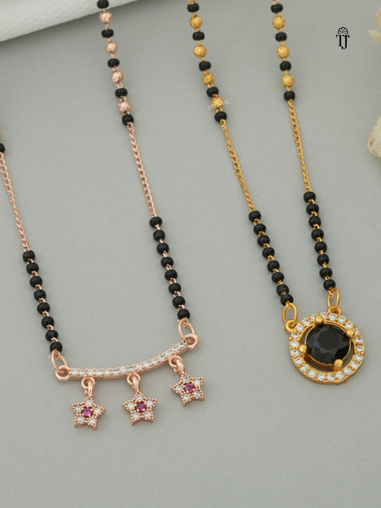 Fancy Mangalsutra Designs | Star Rose Gold & Round Gold AD Diamond Set (2 Piece)
