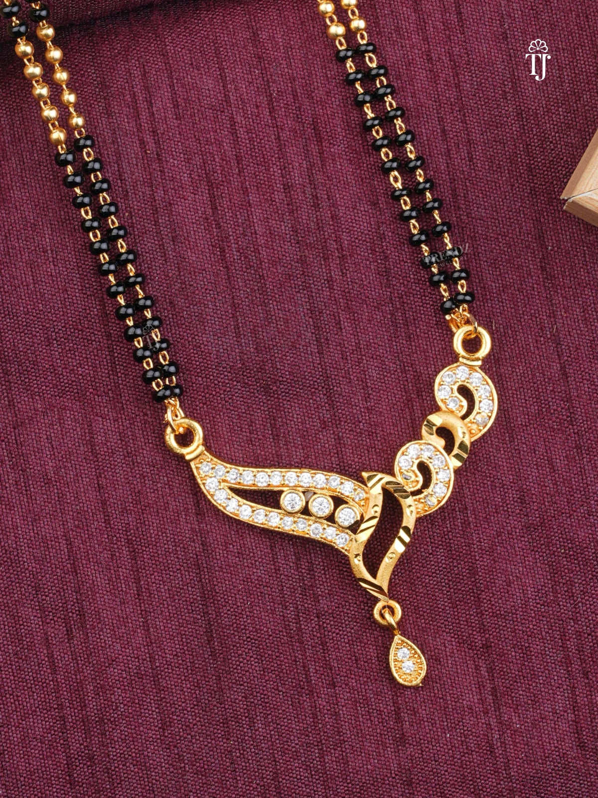 Fancy Pendant Micro Plating Mangalsutra | Brass Mangalsutra with Black Beads & AD Diamonds