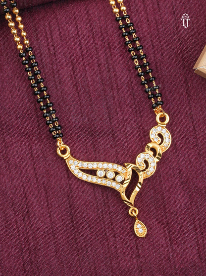 Fancy Pendant Micro Plating Mangalsutra | Brass Mangalsutra with Black Beads & AD Diamonds