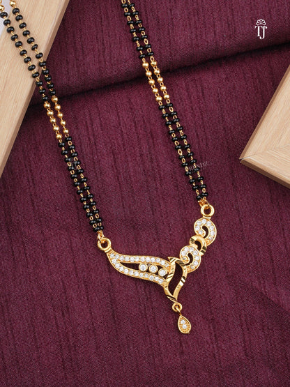 Fancy Pendant Micro Plating Mangalsutra | Brass Mangalsutra with Black Beads & AD Diamonds