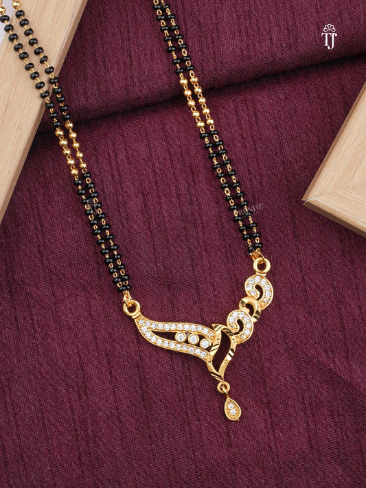 Fancy Pendant Micro Plating Mangalsutra | Brass Mangalsutra with Black Beads & AD Diamonds