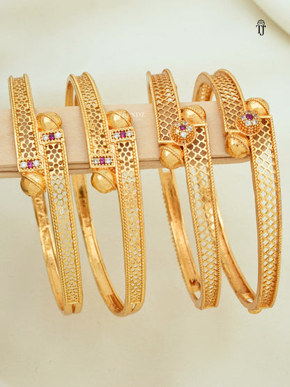 Fashion Bangles Set Combo of 2 Pair | Designer & Flower Gold Plated Bangles