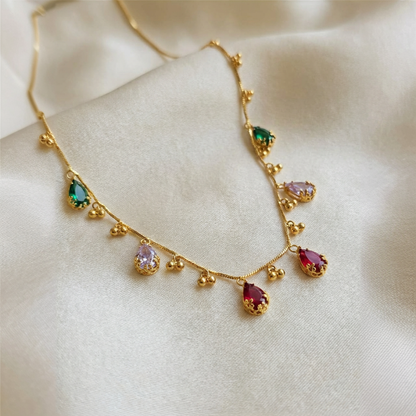 Gold Beaded Teardrop Necklace With Micro Gold