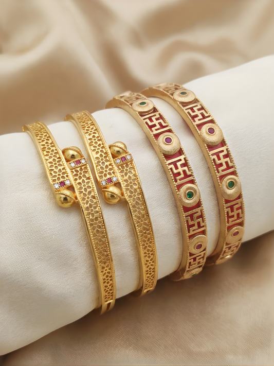 Gold Finish Traditional Designer Bangles Combo