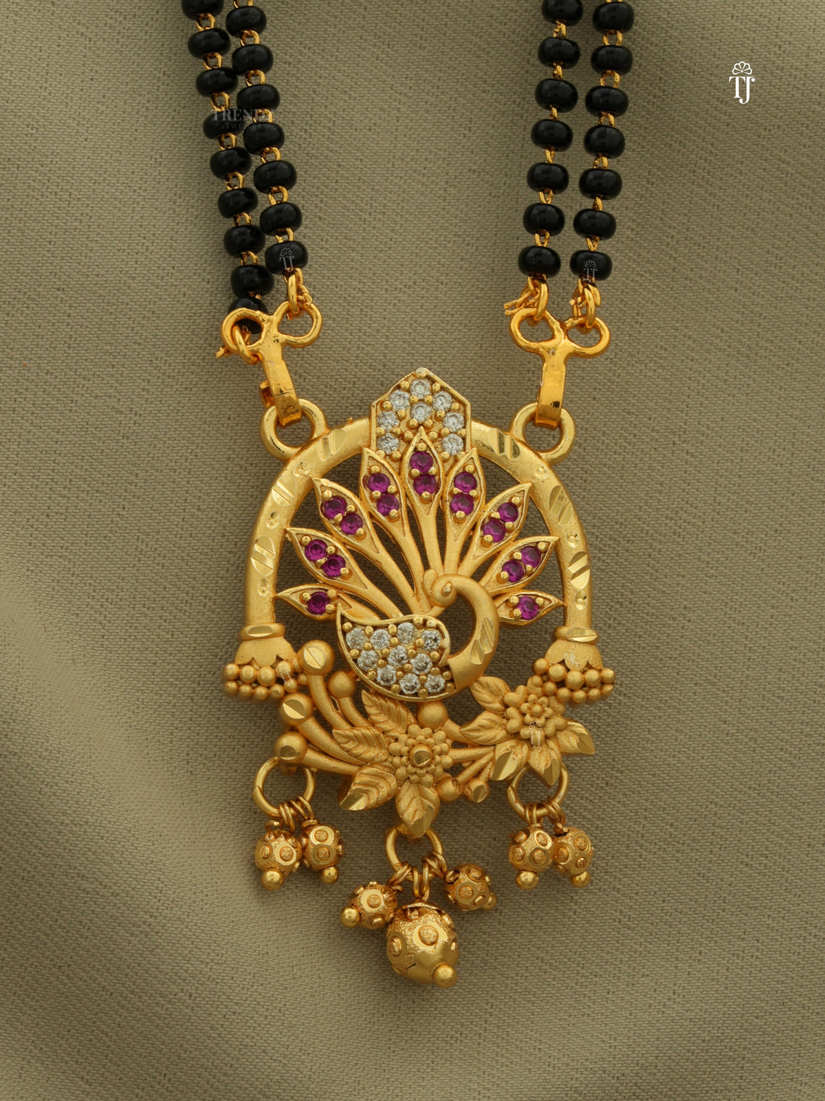 Gold Mangalsutra Designs for Women | Stylish Peacock Design with Matching Earrings & AD Diamonds