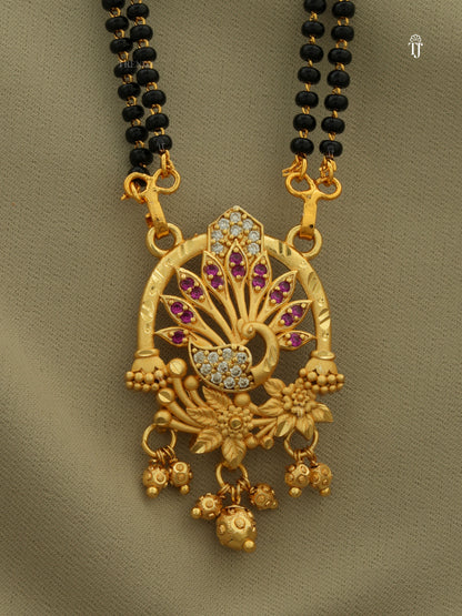 Gold Mangalsutra Designs for Women | Stylish Peacock Design with Matching Earrings & AD Diamonds