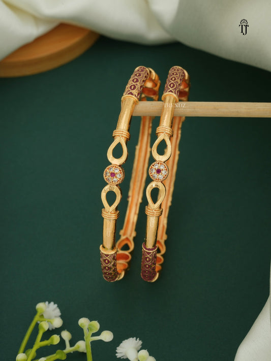 Gold Plated AD Bangles | Best Latest Bangles with Flower AD Design