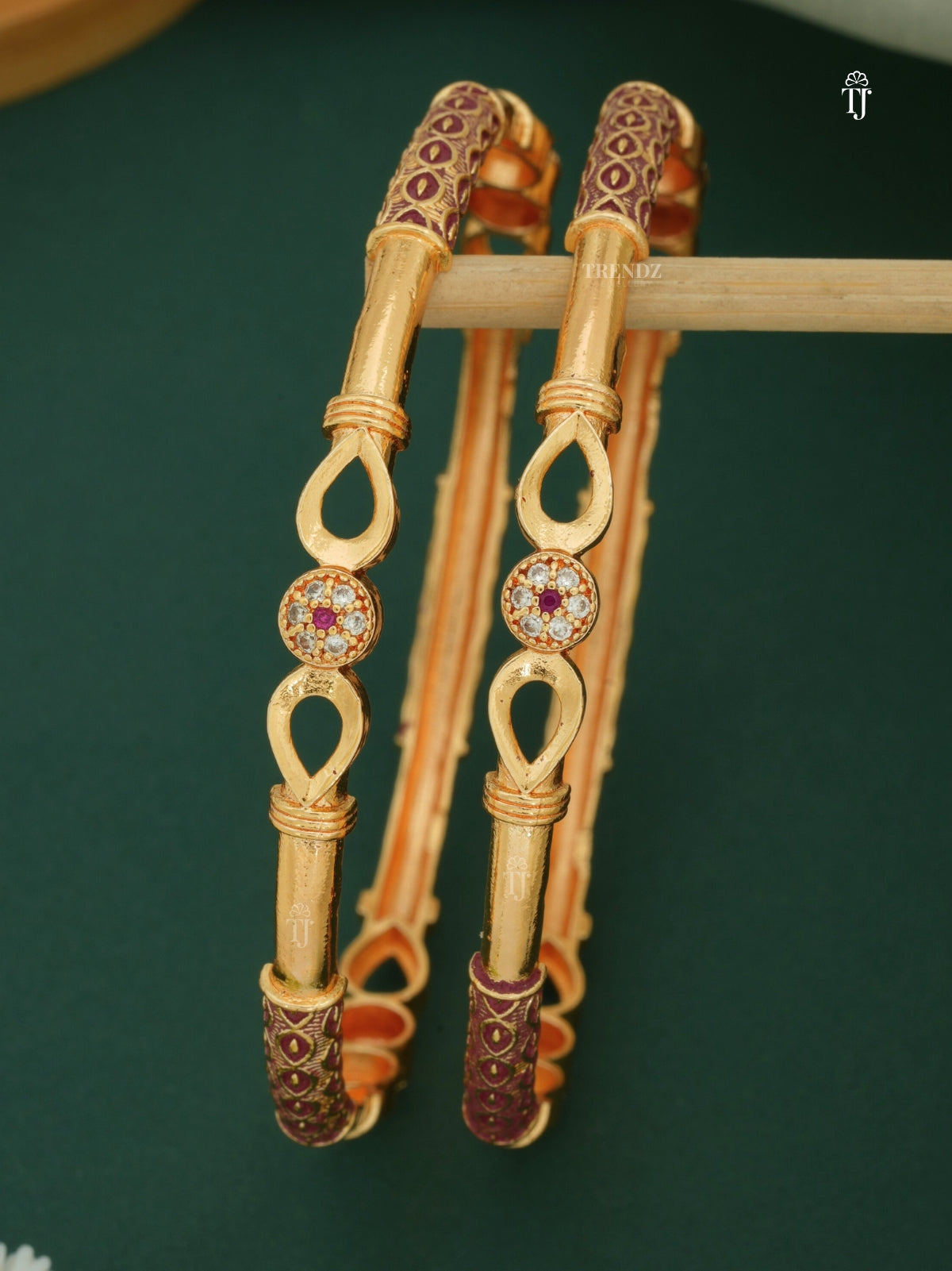 Gold Plated AD Bangles | Best Latest Bangles with Flower AD Design