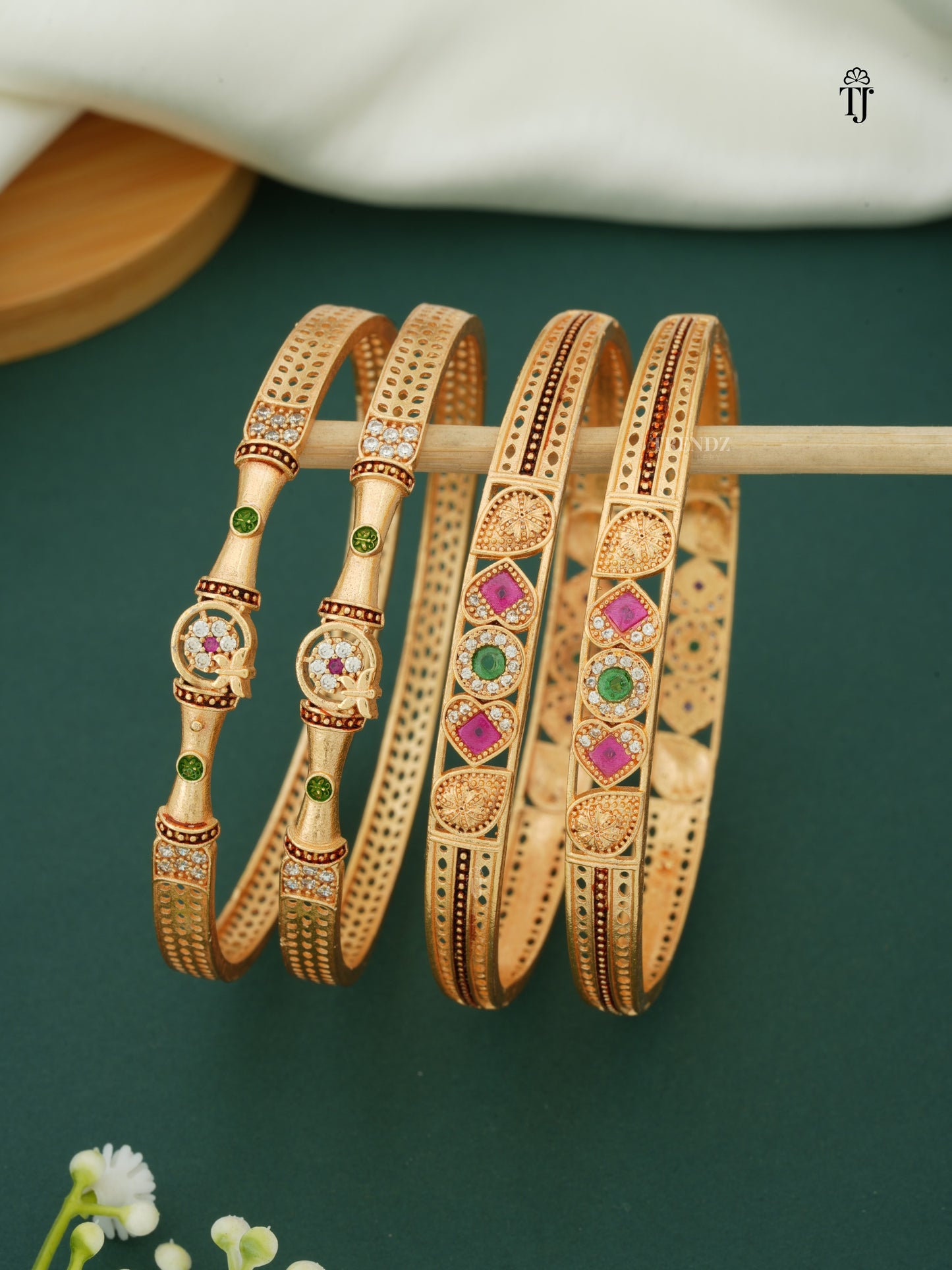 Gold Plated Bangles Combo Set | Beautiful Design with AD Diamonds & Meena Work (4 Bangles)