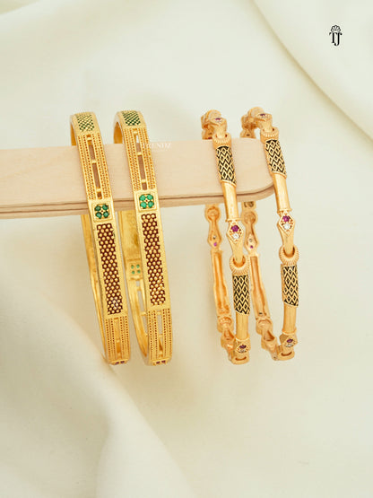 Gold Plated Bangles Set of 2 Pair | Designer & Slim AD Bangles