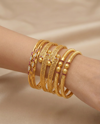 Gold Plated Daily Wear Bangles | Unique & Stylish Bangles for Everyday Use Combo Set of 6 Pcs (3 Pairs)