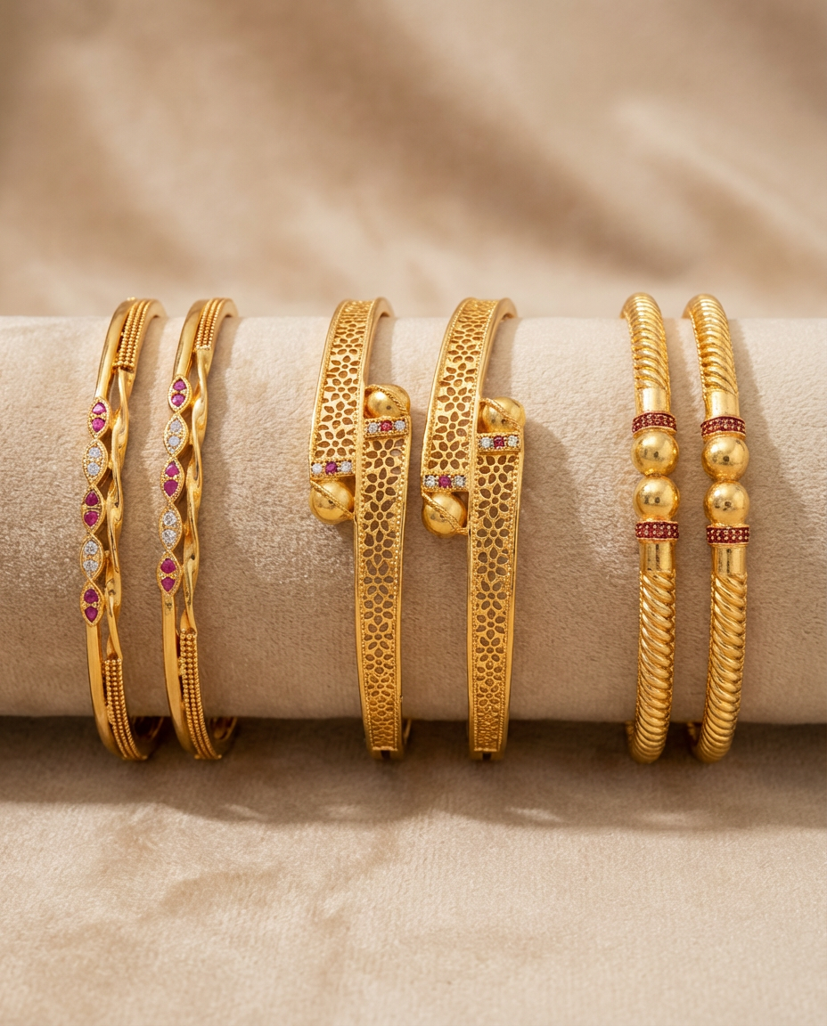 Gold Plated Daily Wear Bangles | Unique & Stylish Bangles for Everyday Use Combo Set of 6 Pcs (3 Pairs)