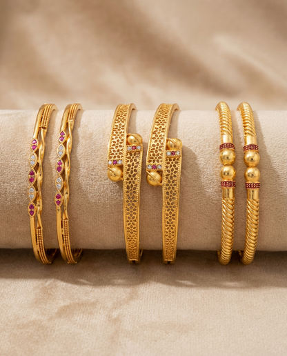 Gold Plated Daily Wear Bangles | Unique & Stylish Bangles for Everyday Use Combo Set of 6 Pcs (3 Pairs)