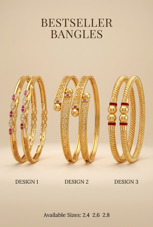 Gold Plated Daily Wear Bangles | Unique & Stylish Bangles for Everyday Use Combo Set of 6 Pcs (3 Pairs)
