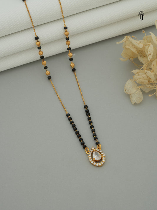 Gold Plated Mangalsutra Design | Stunning Black & Gold Beads with American Diamond