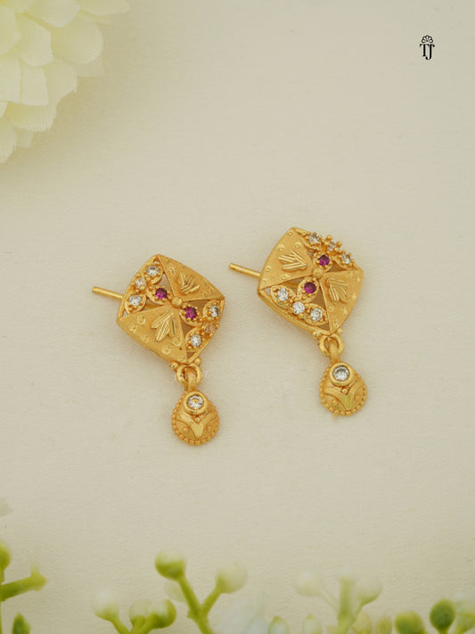 Gold Plated & AD Diamond Earrings Designs | Square Brass Earrings with AD Diamonds