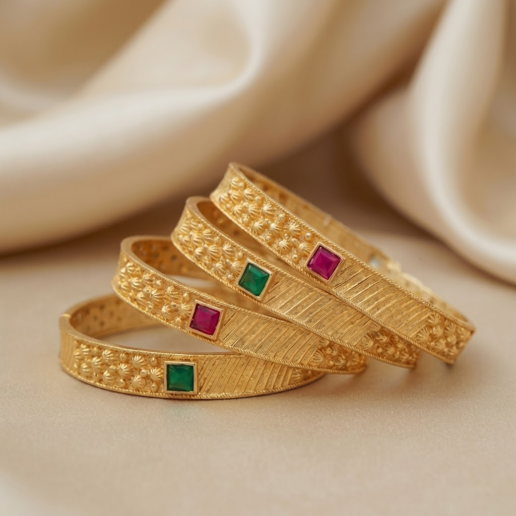 Heritage Square Stone Kada With Micro Gold Plating Pack Of 4 Pis
