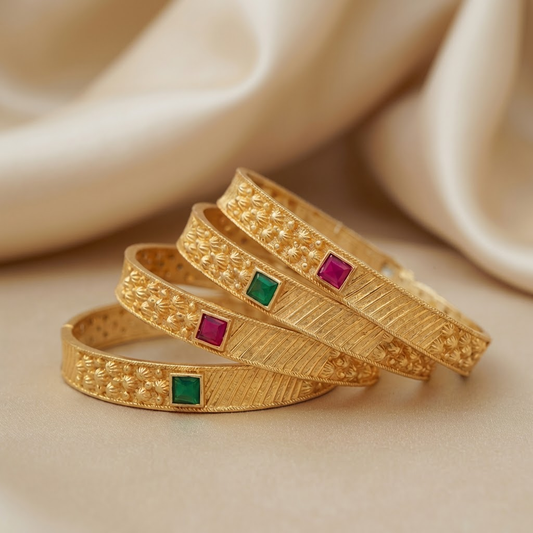 Heritage Square Stone Kada With Micro Gold Plating Pack Of 4 Pis