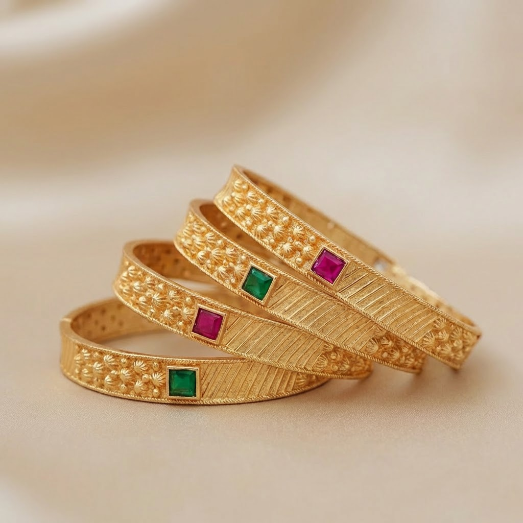 Heritage Square Stone Kada With Micro Gold Plating Pack Of 4 Pis
