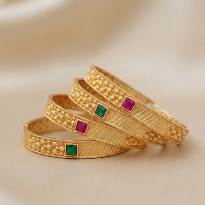 Heritage Square Stone Kada With Micro Gold Plating Pack Of 4 Pis