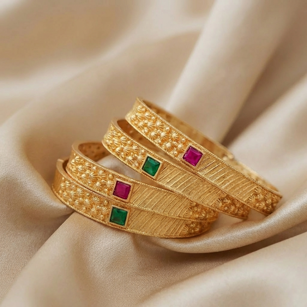 Heritage Square Stone Kada With Micro Gold Plating Pack Of 4 Pis