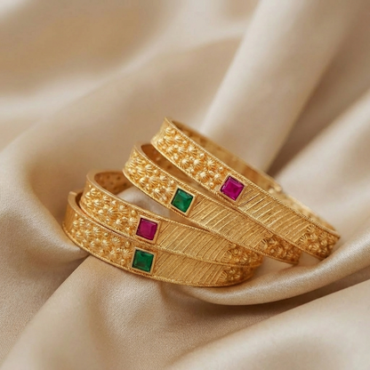 Heritage Square Stone Kada With Micro Gold Plating Pack Of 4 Pis